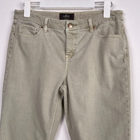 Chico's So Slimming Skinny Green Khaki Mid Rise Stretch Ankle Jeans Size 0 US 4 - Picture 4 of 10